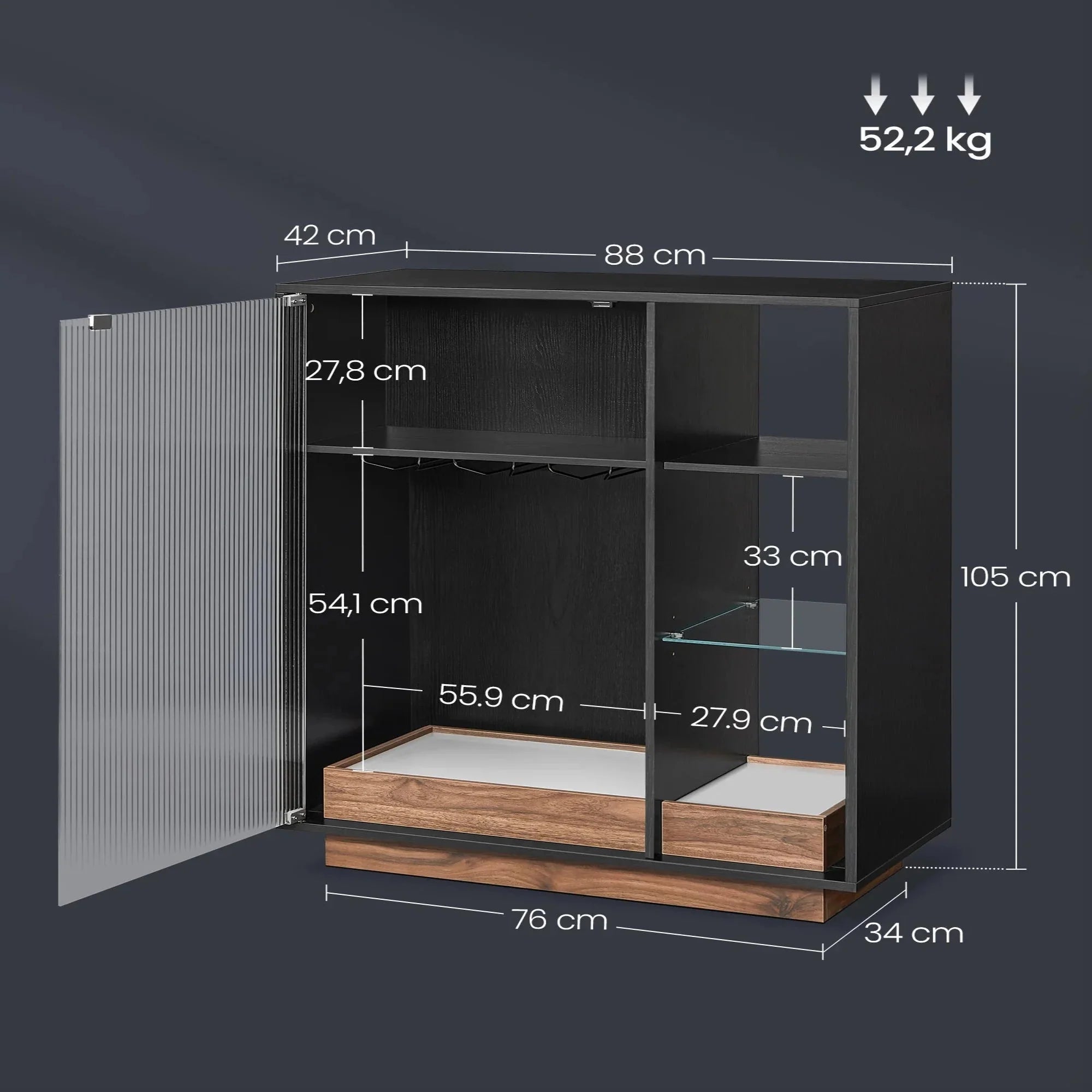 Meuble bar avec LED et porte-verres ElleVitals