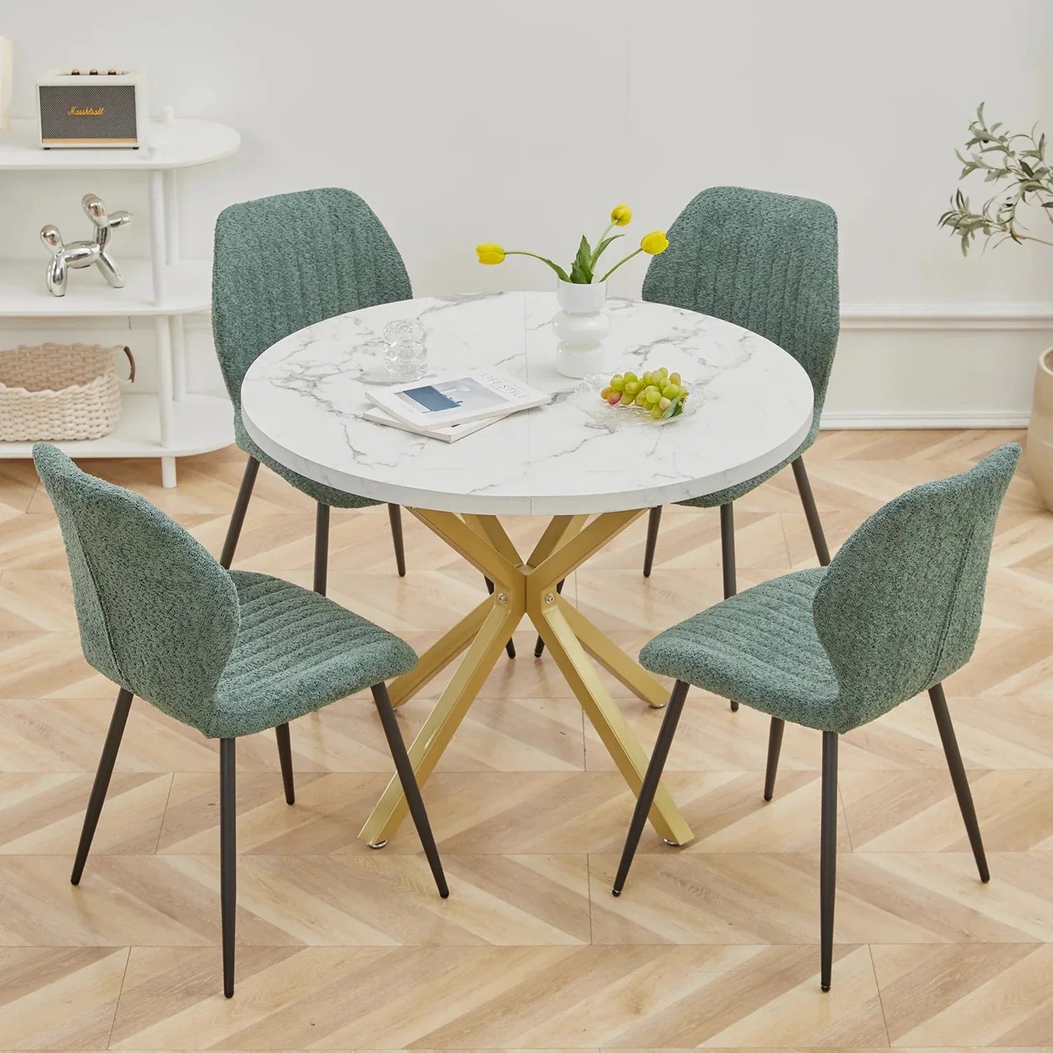 Table ronde effet marbre blanc ElleVitals