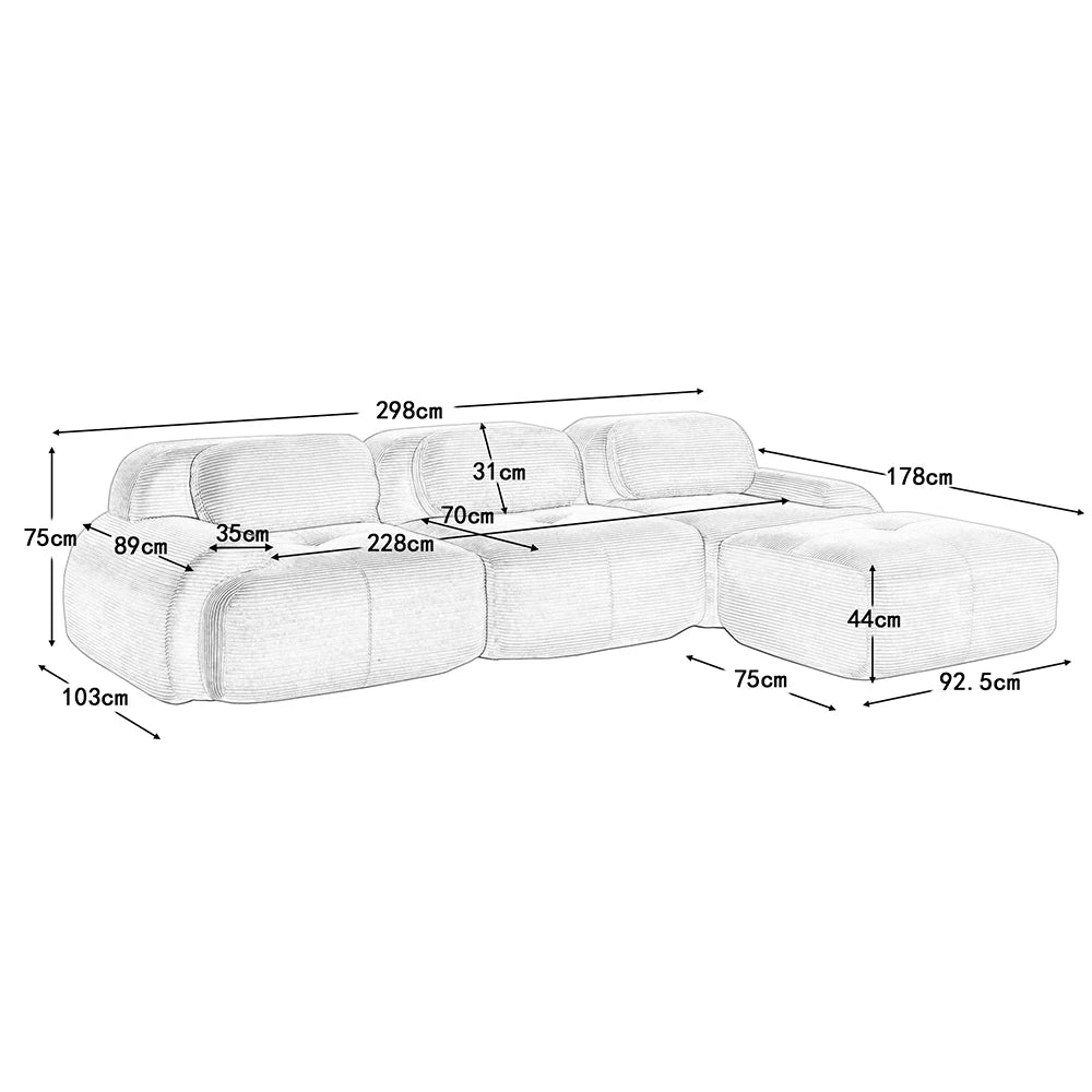 Canapé d’angle modulable en tissu côtelé