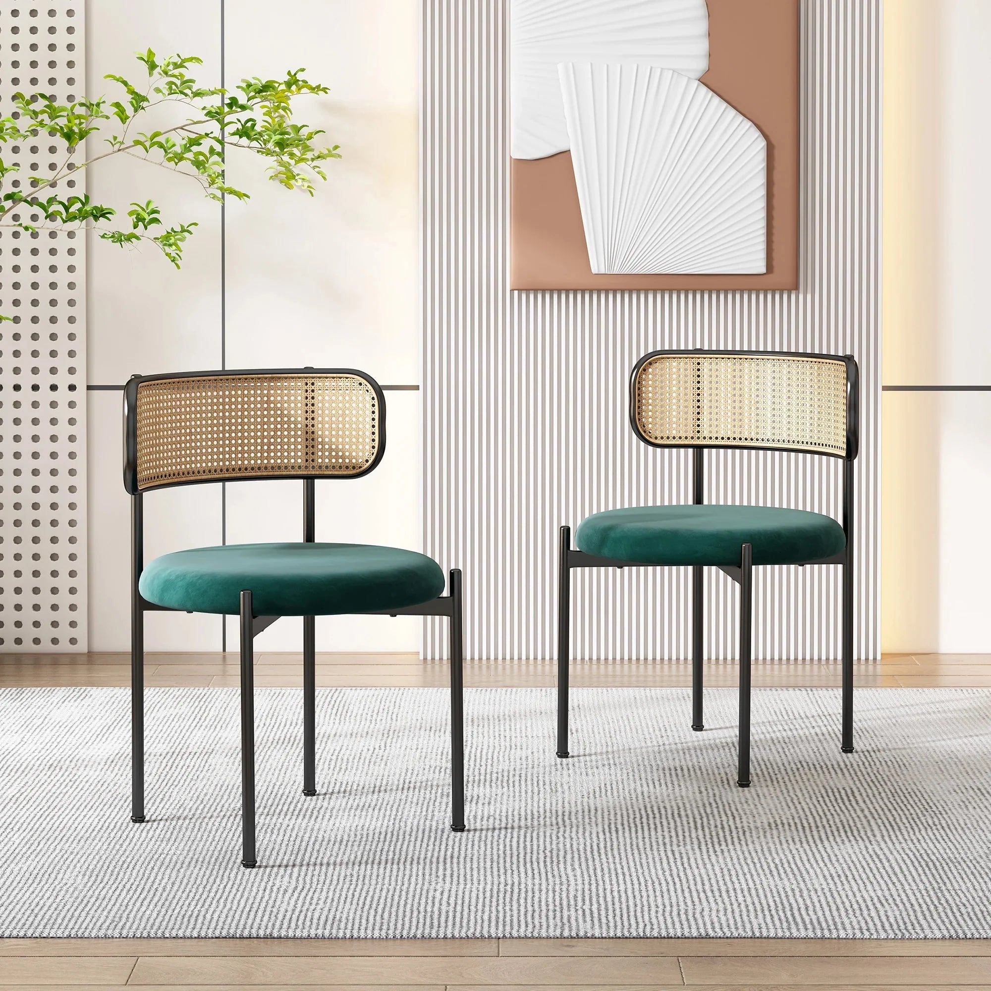 Chaises en velours et rotin naturel ElleVitals