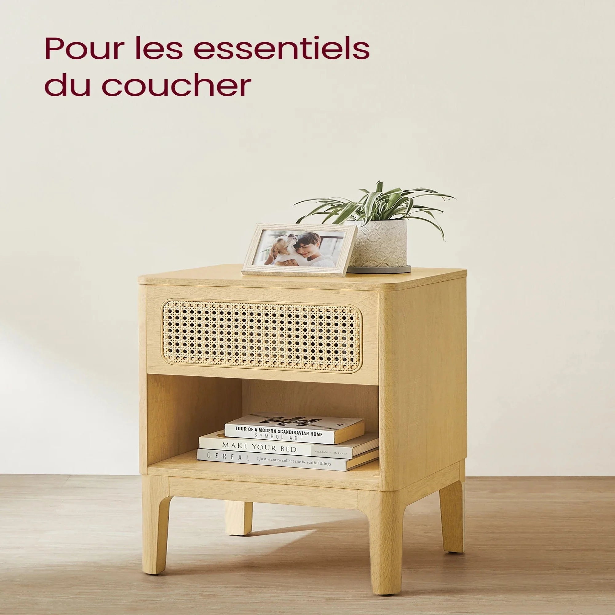 Table de chevet en bois et rotin naturel ElleVitals