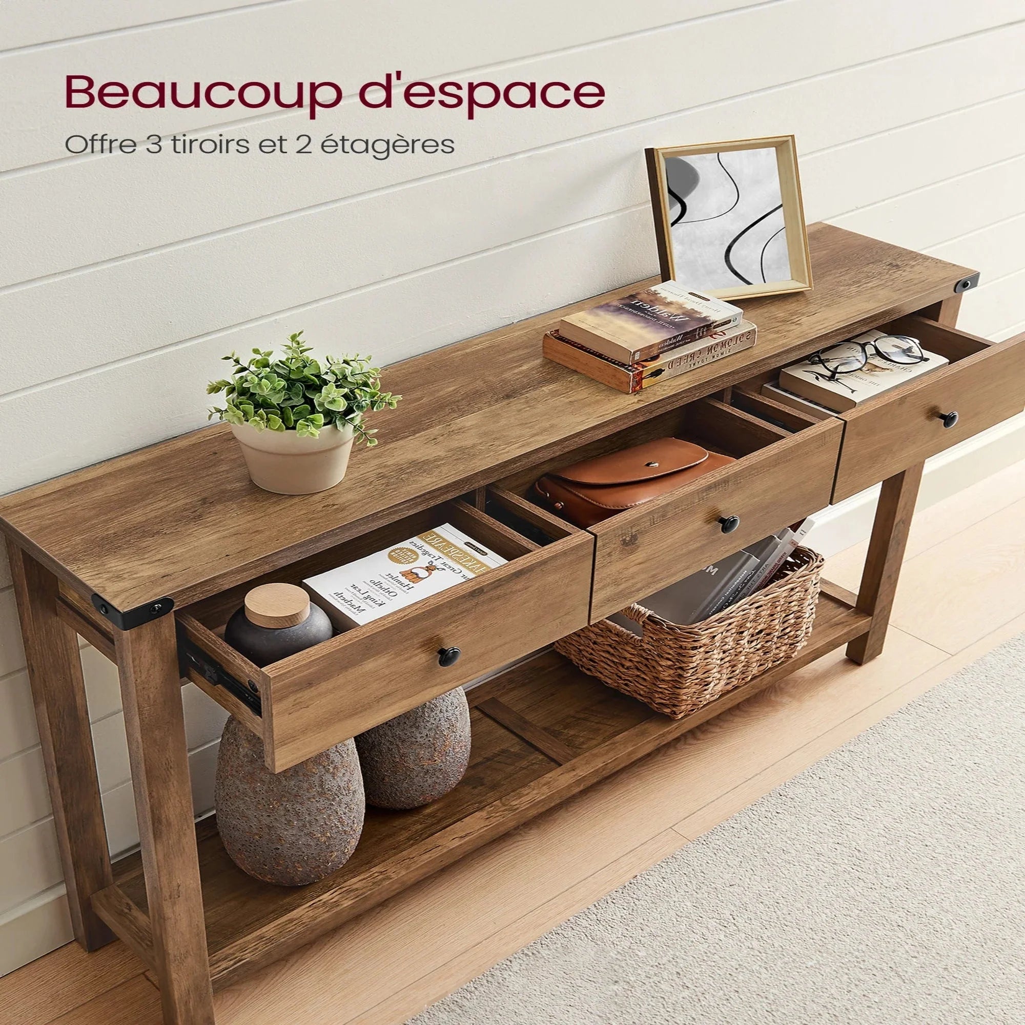 Console en bois avec tiroirs élégants ElleVitals