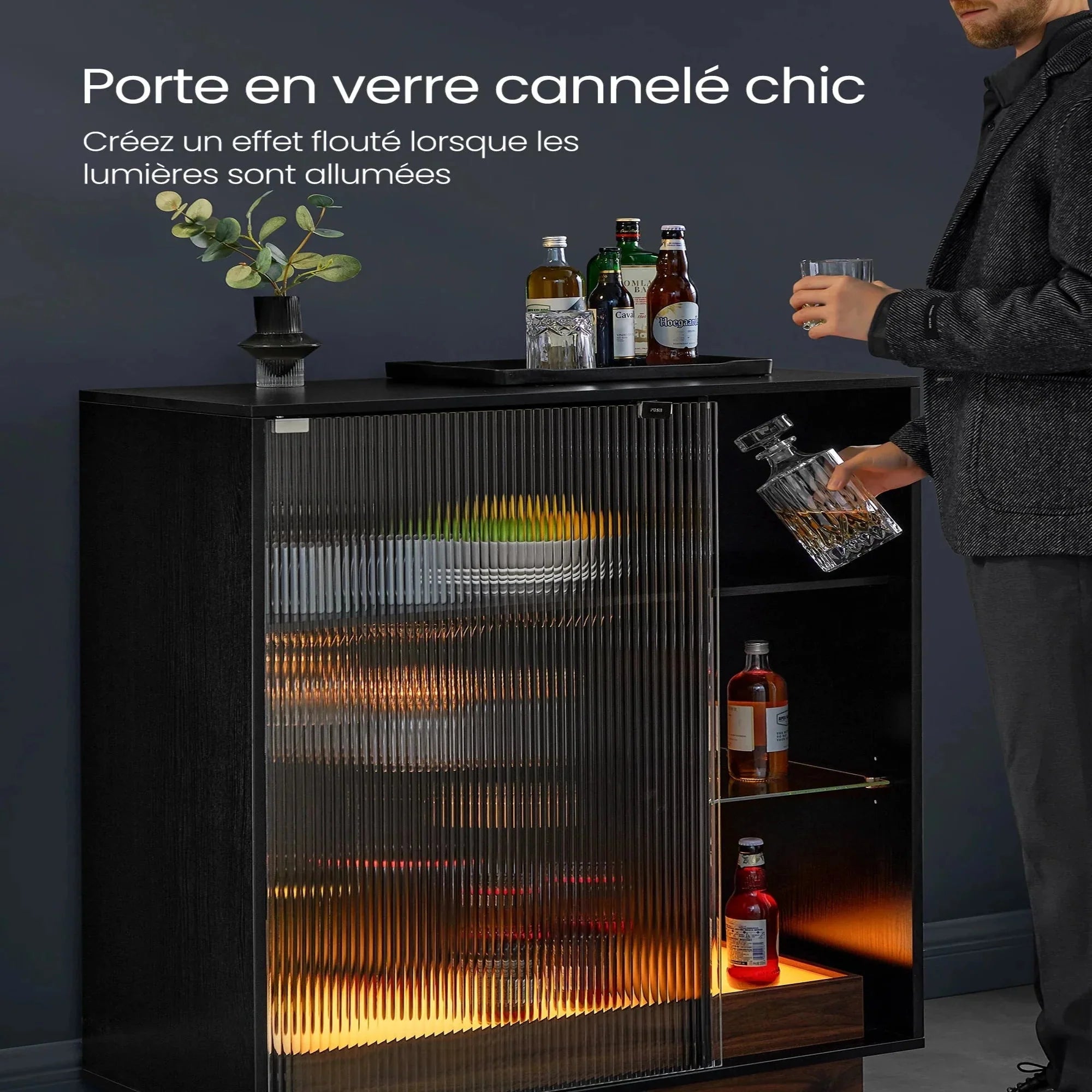 Meuble bar avec LED et porte-verres ElleVitals