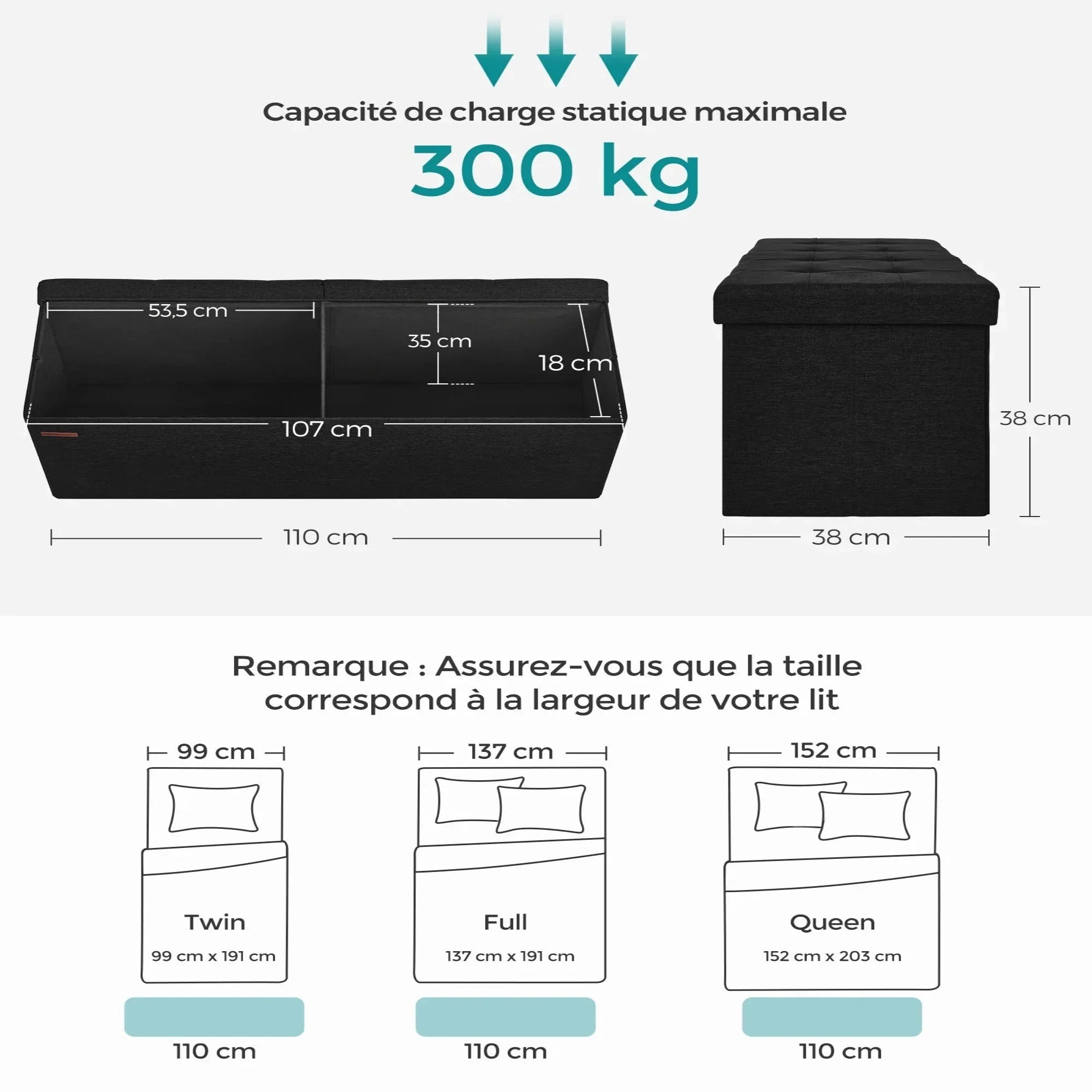 Banc pliable en tissu avec rangement ElleVitals