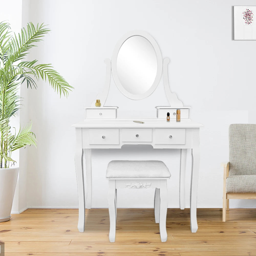 Coiffeuse blanche miroir rotatif LED