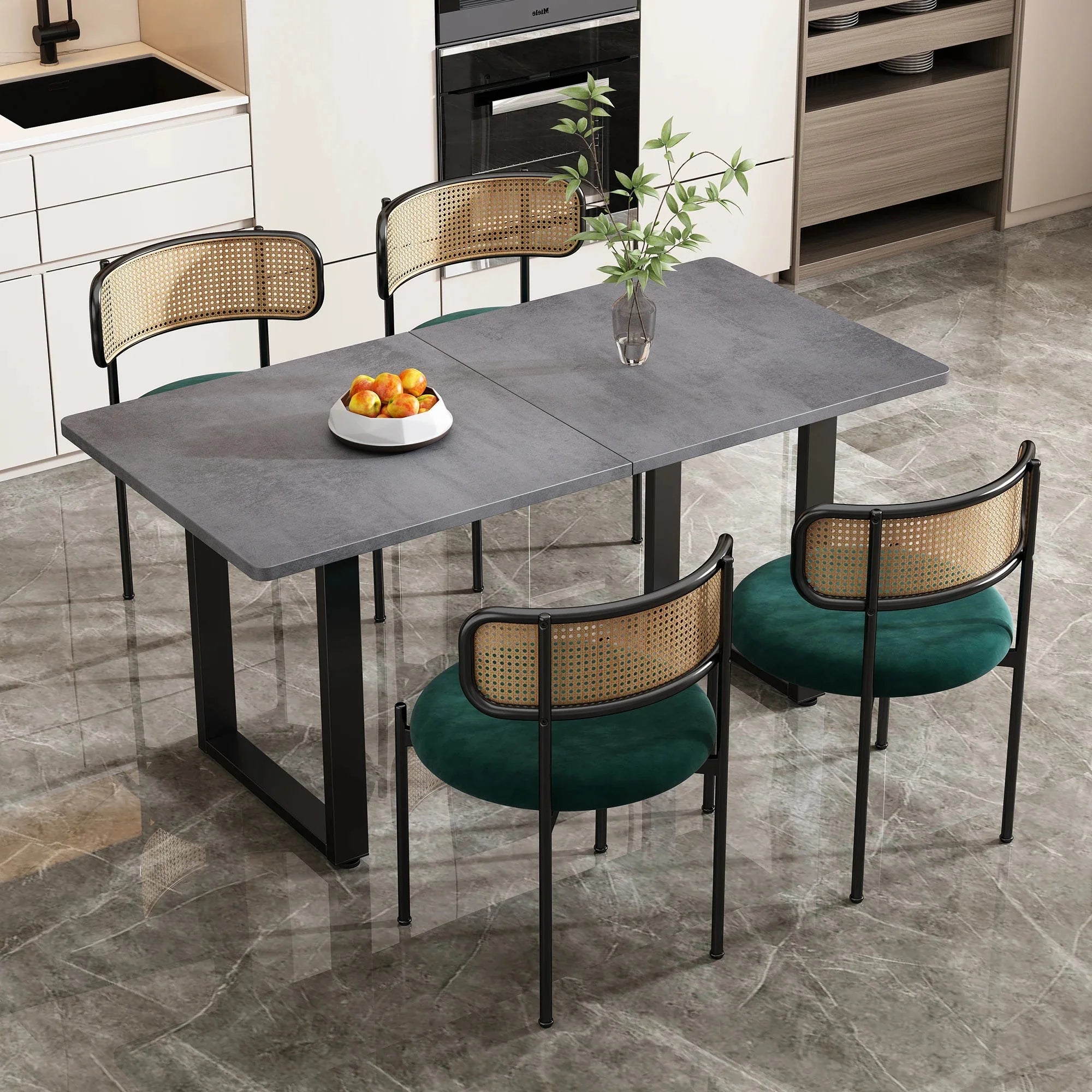 Chaises en velours et rotin naturel ElleVitals