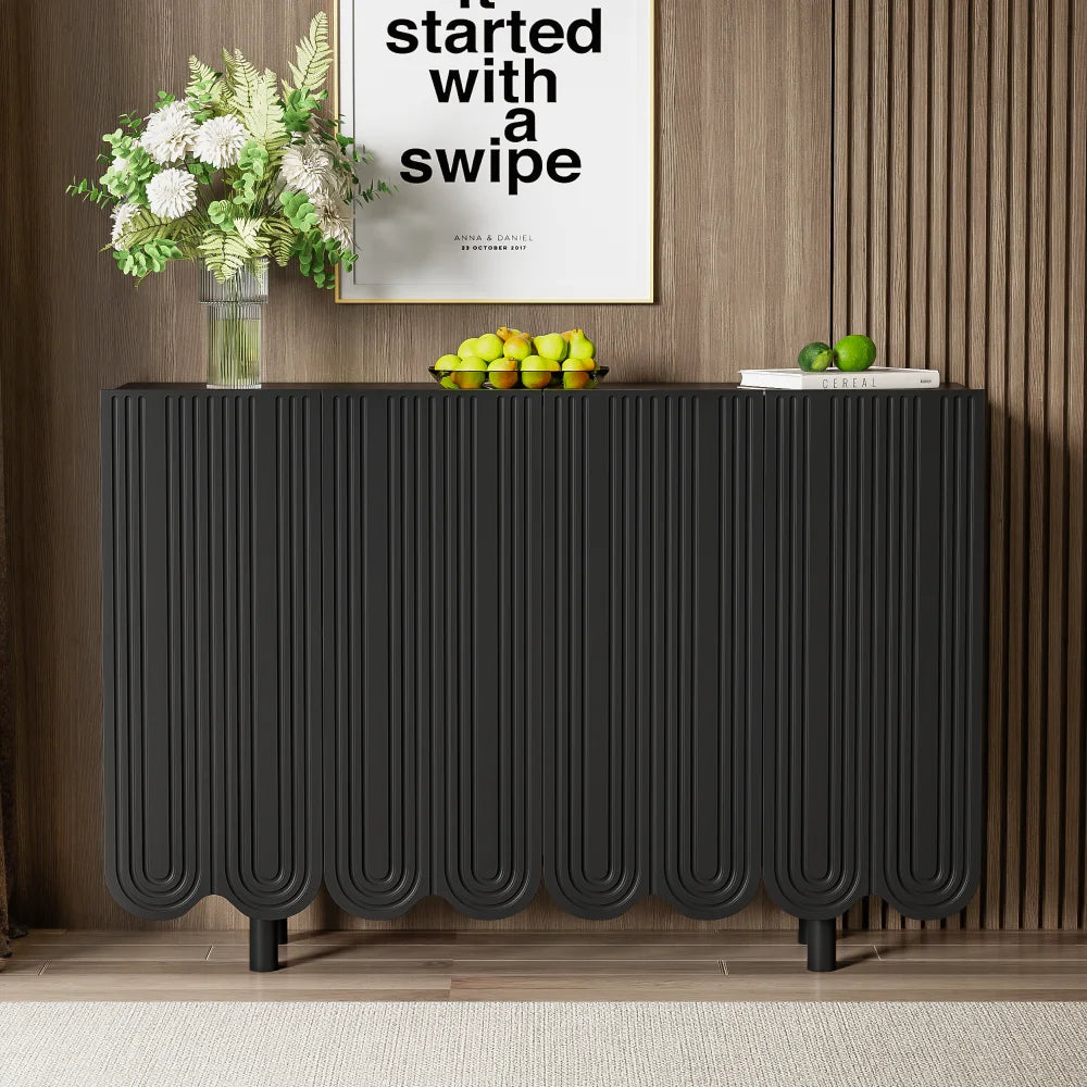 Buffet moderne à portes sculptées et rangements fermés