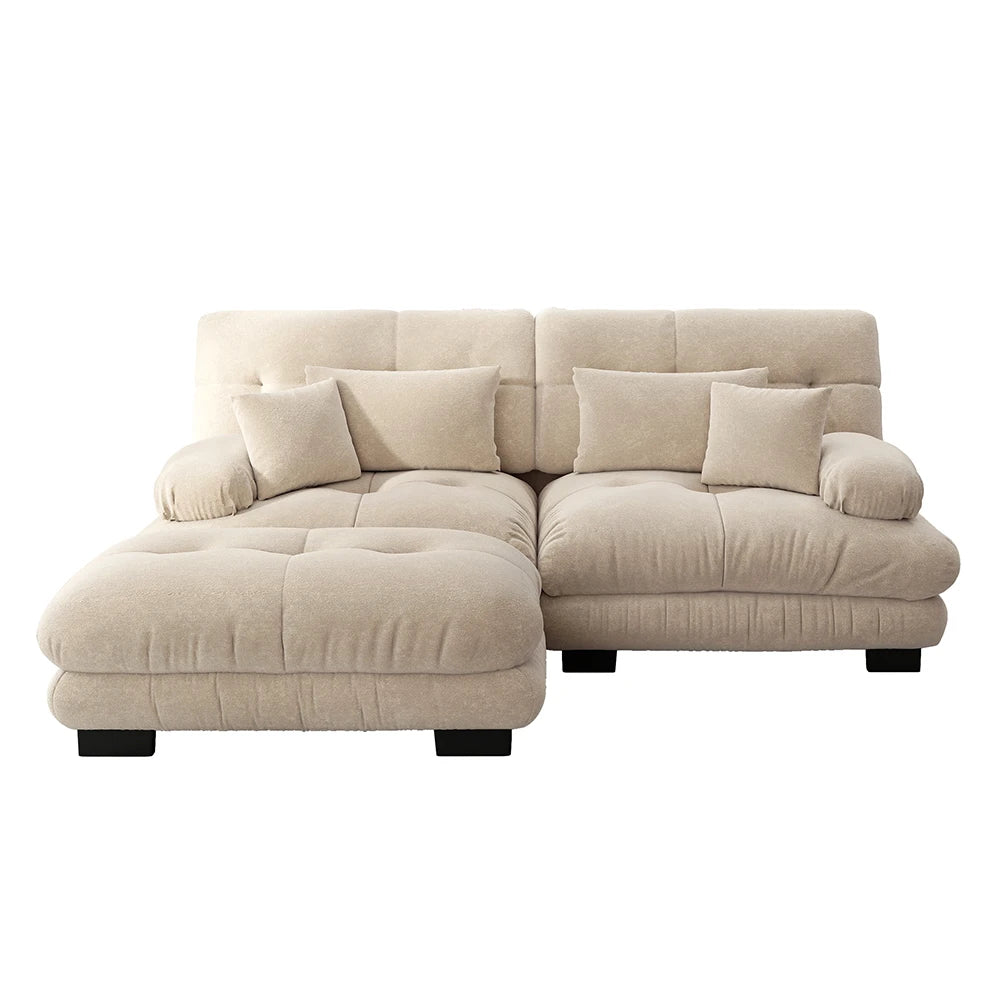 Canapé d’angle en chenille avec pouf intégré