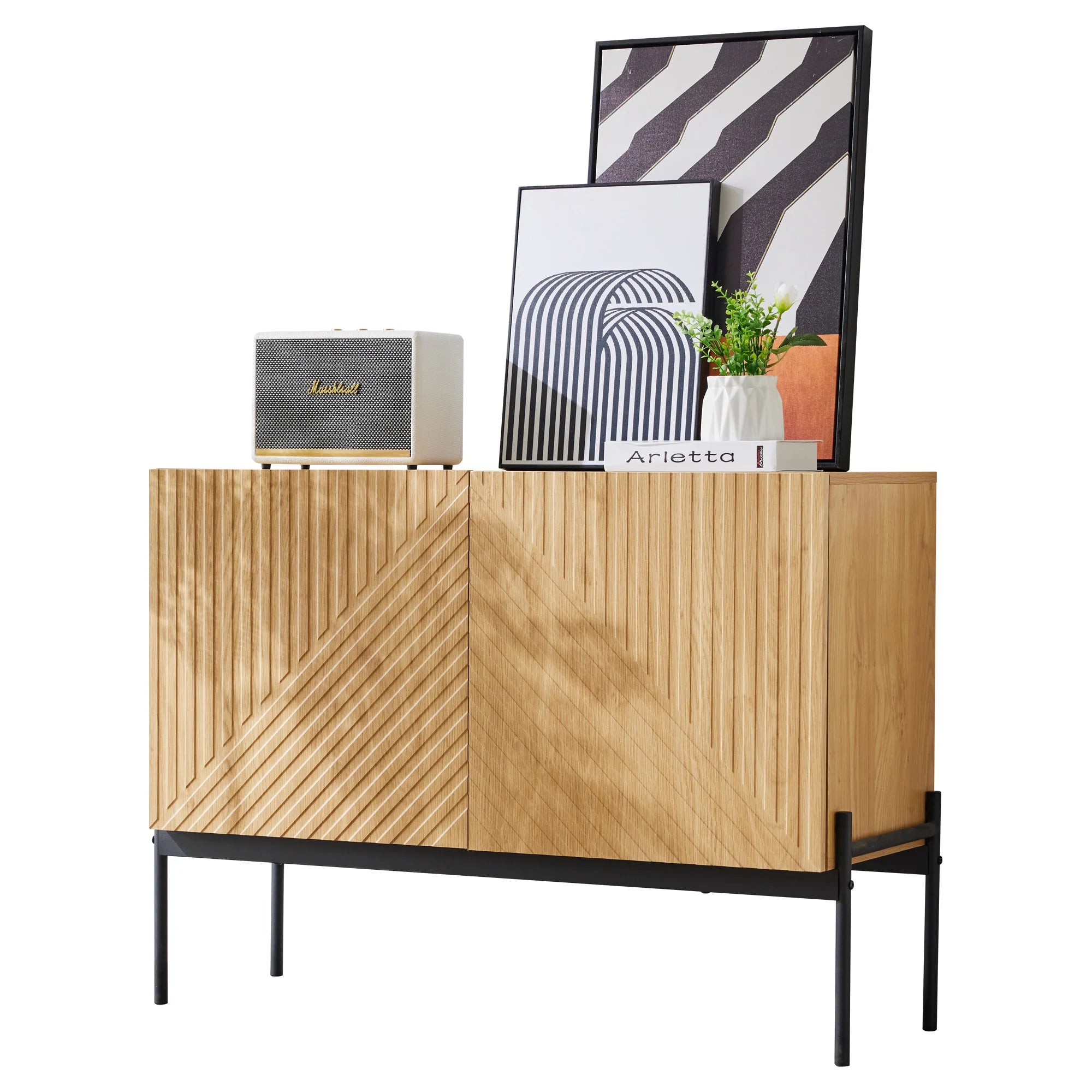 Buffet moderne en bois à motifs et pieds en métal