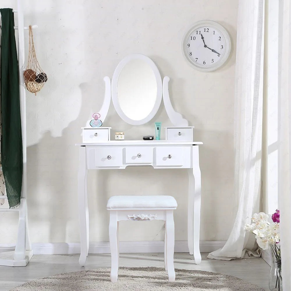 Coiffeuse blanche miroir rotatif LED