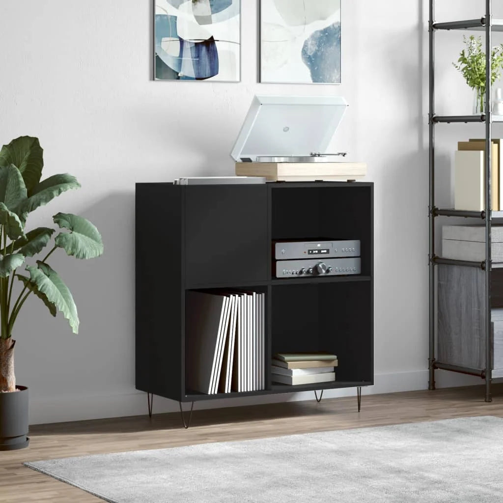 Meuble vinyle noir avec pieds métal