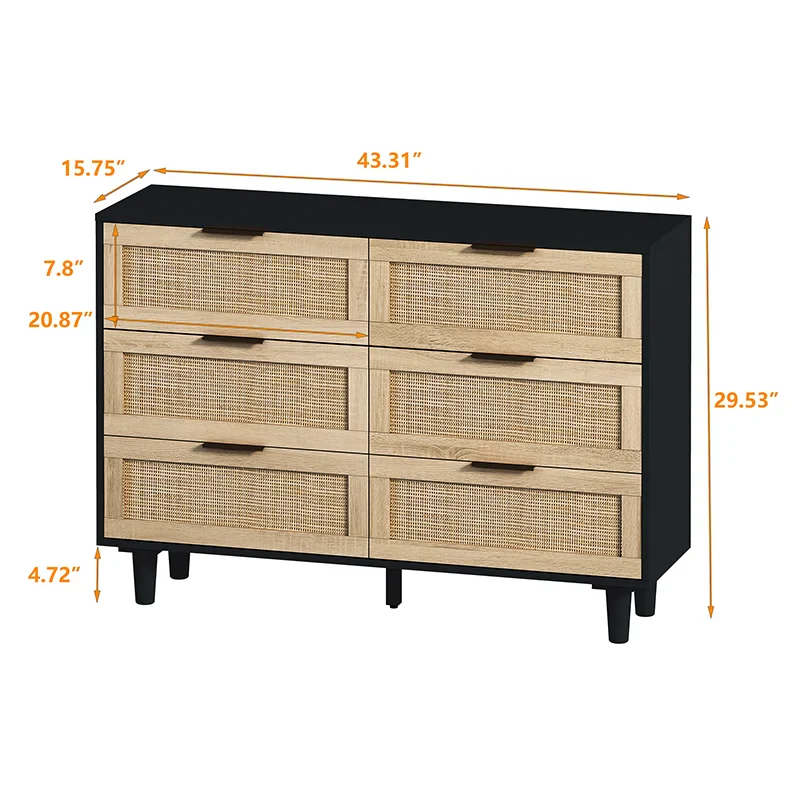 Commode en bois et rotin 6 tiroirs ElleVitals