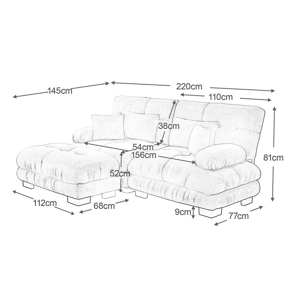 Canapé d’angle en chenille avec pouf intégré