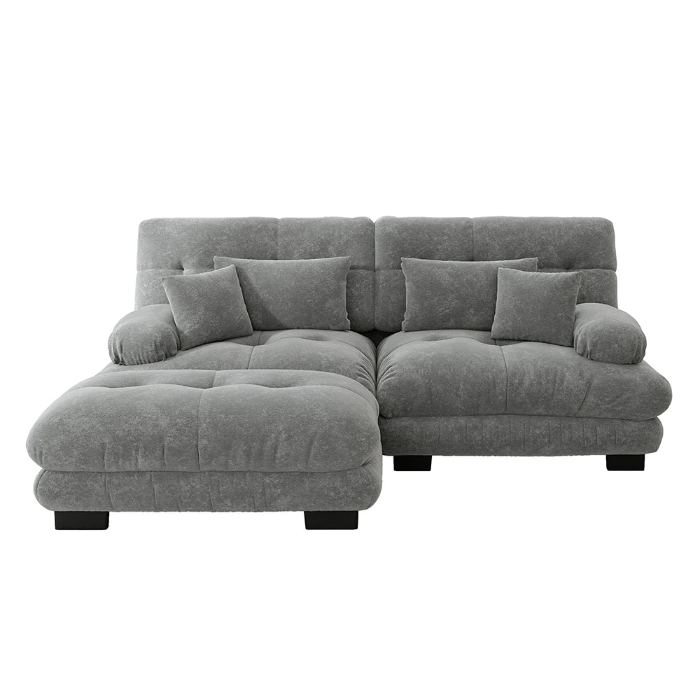 Canapé d’angle en chenille avec pouf intégré