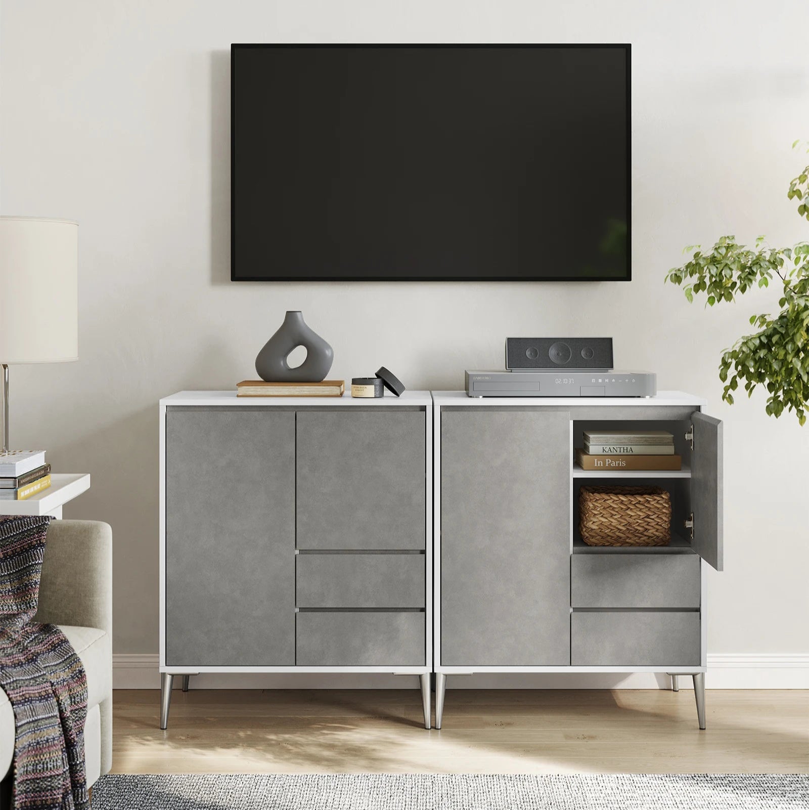 Buffet moderne avec rangements et pieds métal