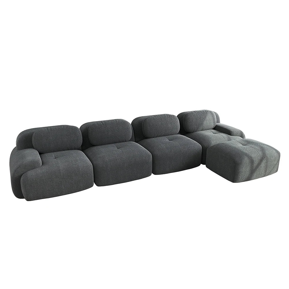 Canapé d’angle modulable 4 places en tissu côtelé