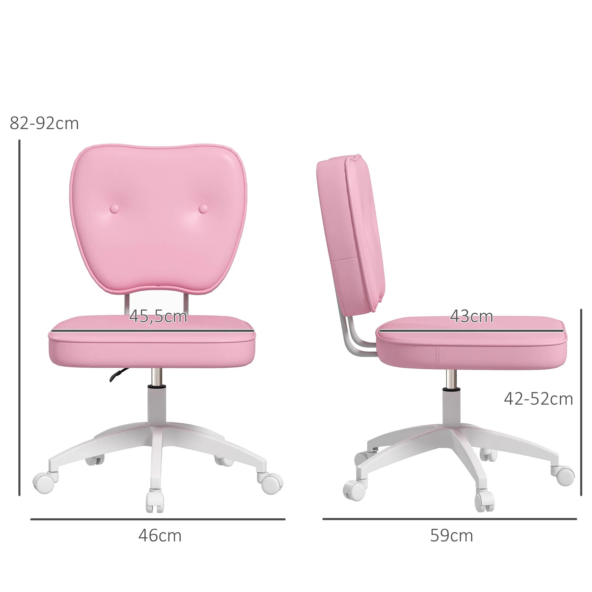Chaise de bureau rose sans accoudoirs réglable