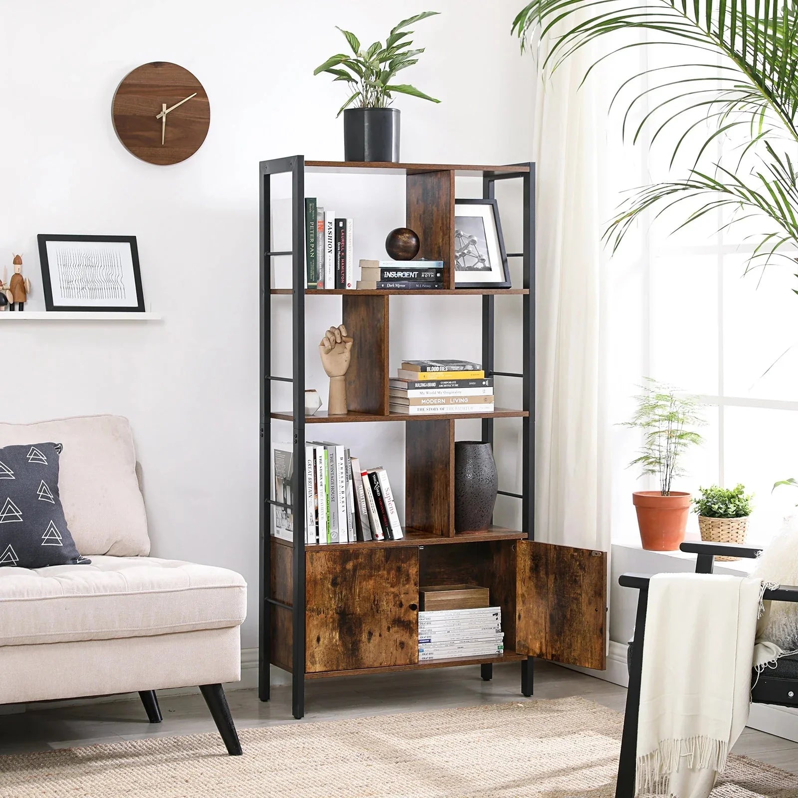 Bibliothèque en bois et métal avec portes ElleVitals
