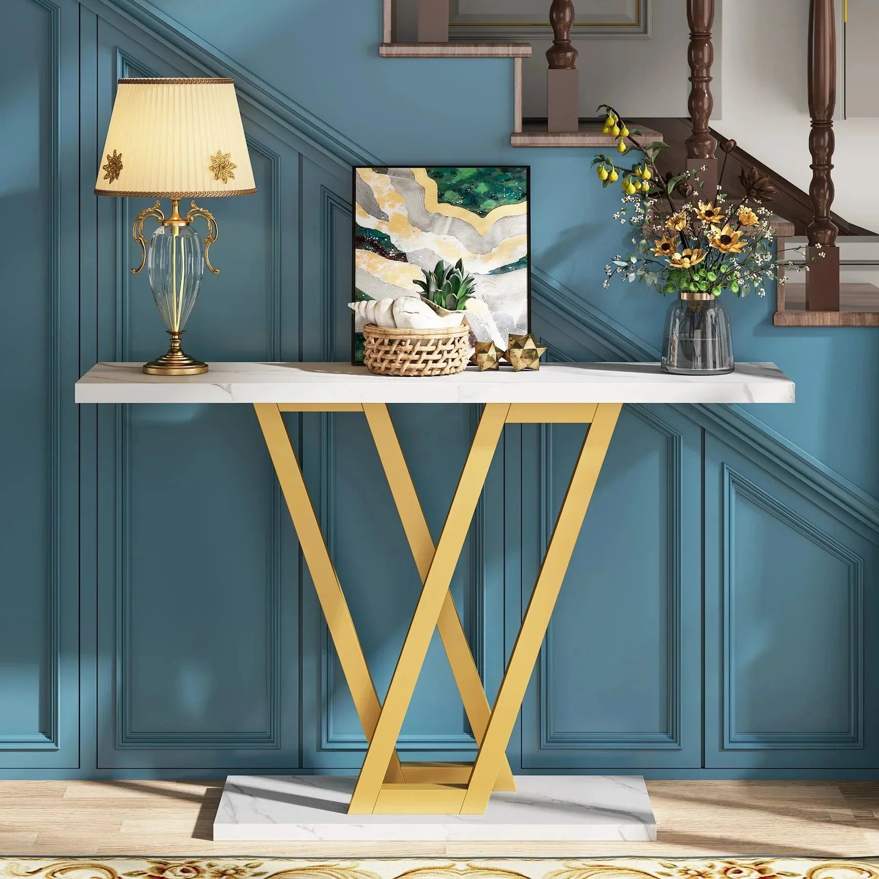 Console pieds en V bois et métal ElleVitals
