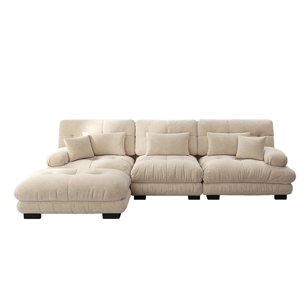 Canapé d’angle modulable en chenille avec pouf
