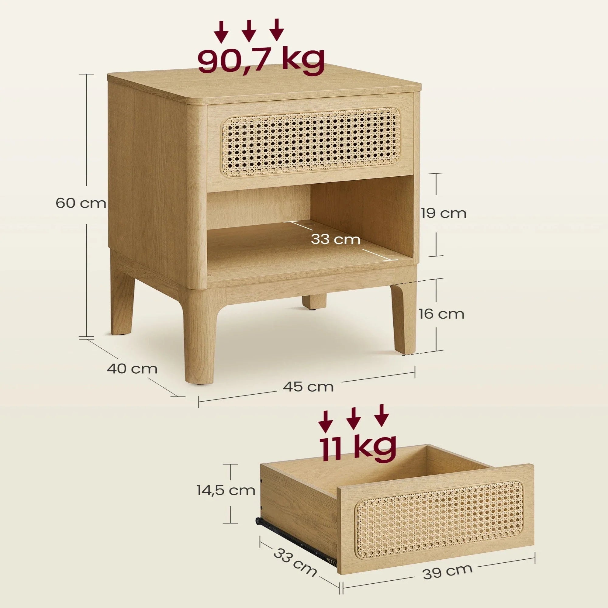 Table de chevet en bois et rotin naturel ElleVitals
