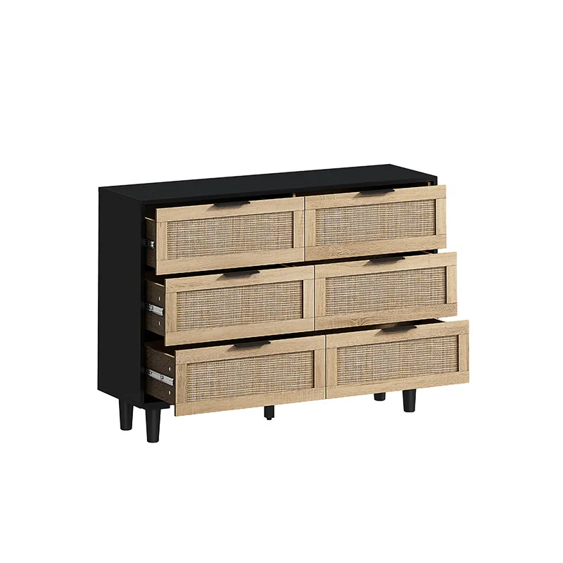 Commode en bois et rotin 6 tiroirs ElleVitals