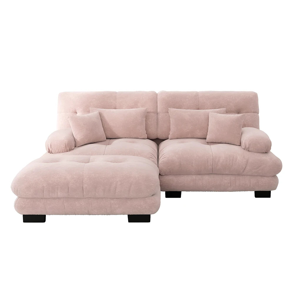 Canapé d’angle en chenille avec pouf intégré
