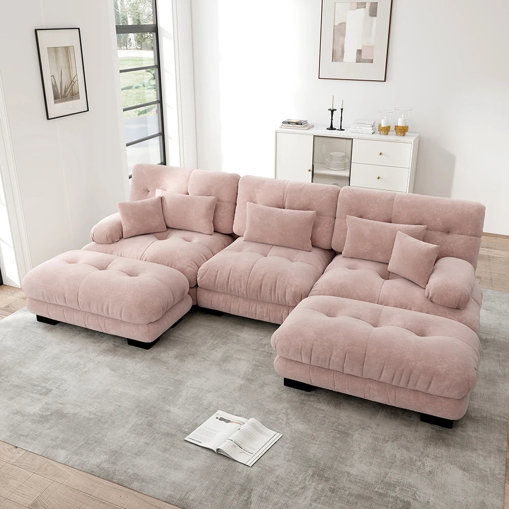 Canapé d’angle en U modulable en velours