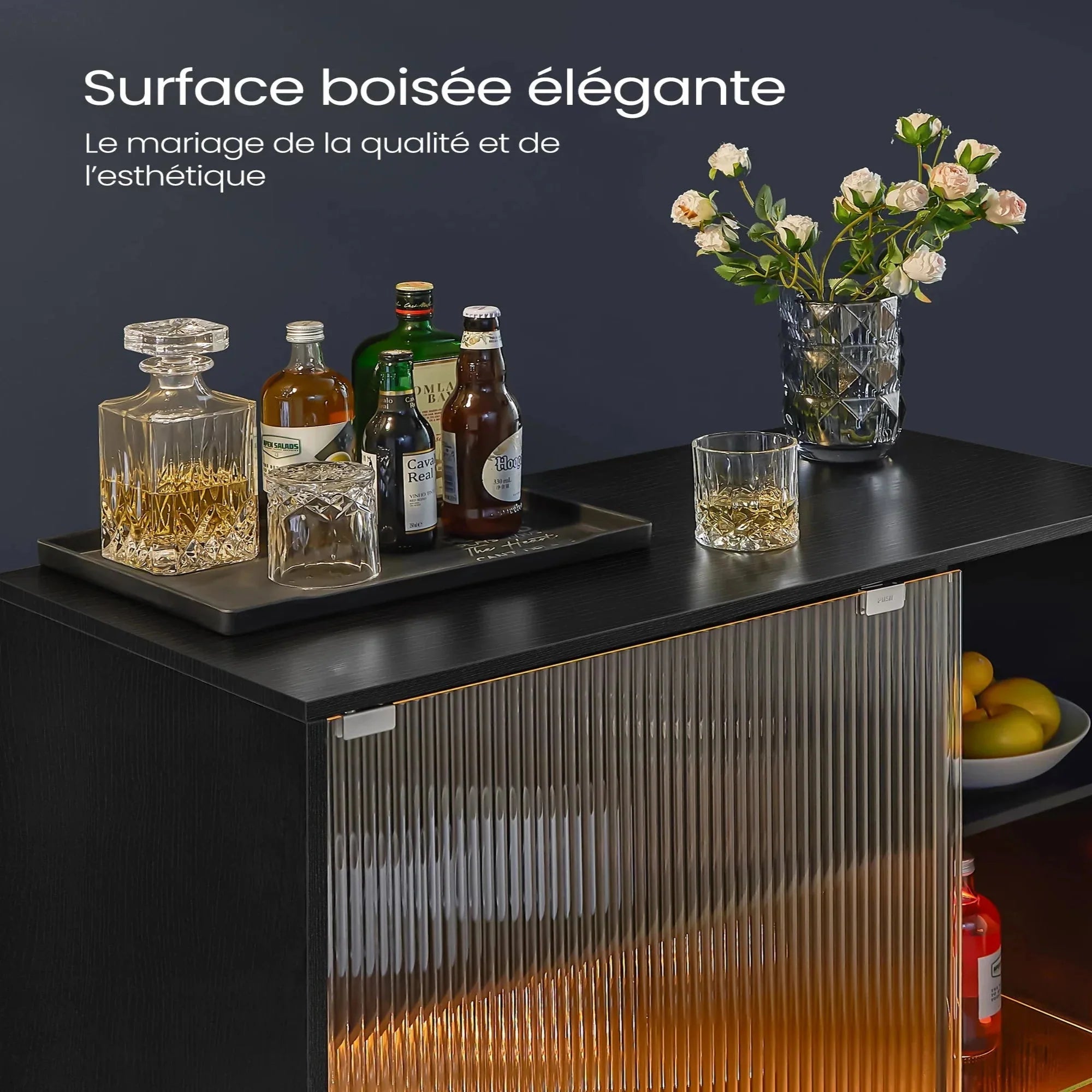 Meuble bar avec LED et porte-verres ElleVitals