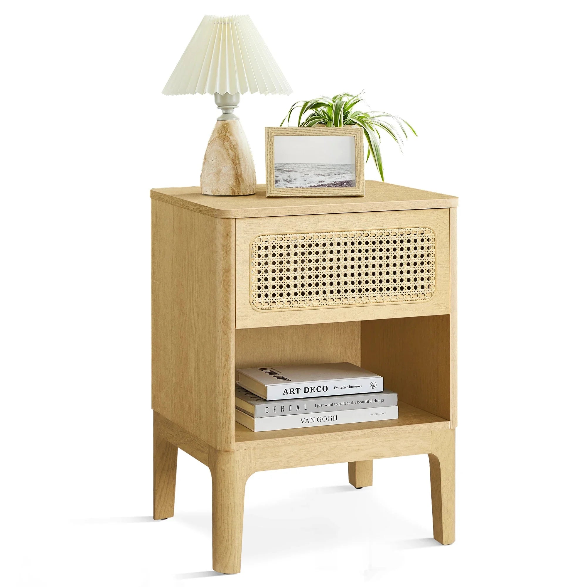 Table de chevet en bois et rotin naturel ElleVitals
