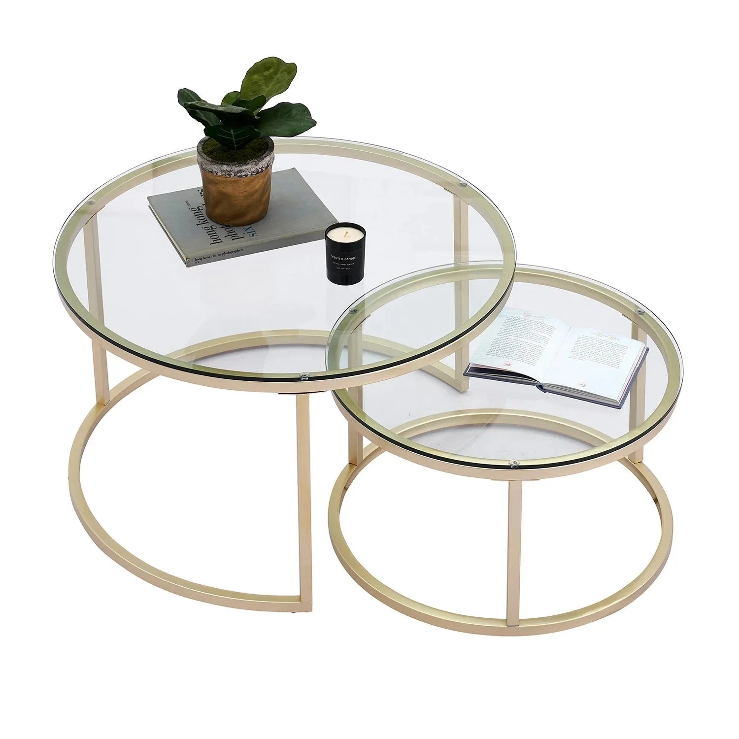 Set 2 tables basses verre et métal gigognes ElleVitals