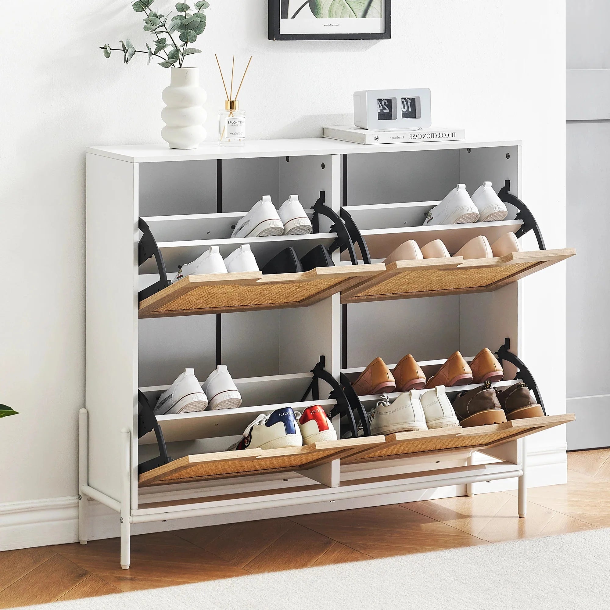 Meuble à chaussures en bois et rotin ElleVitals