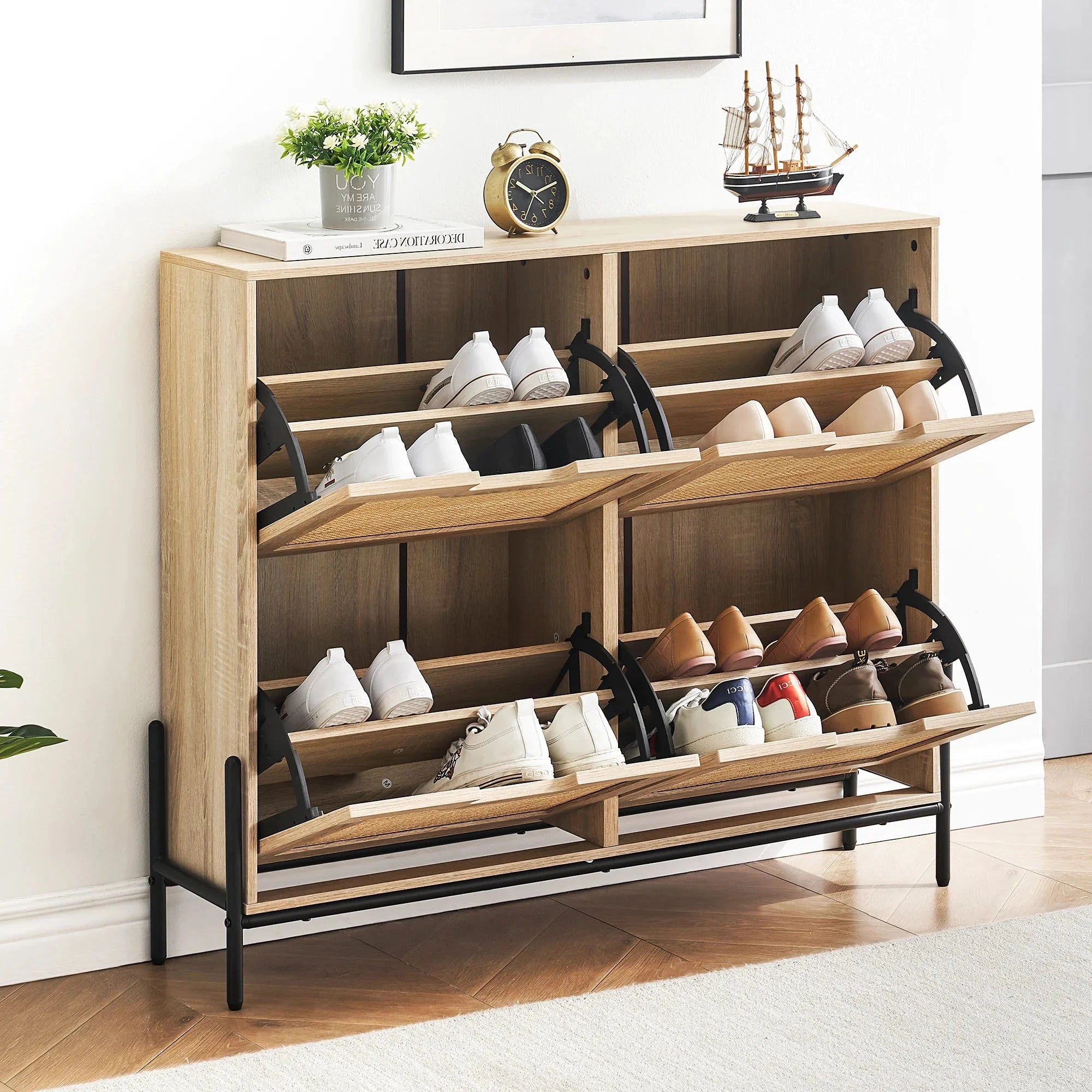 Meuble à chaussures en bois et rotin ElleVitals