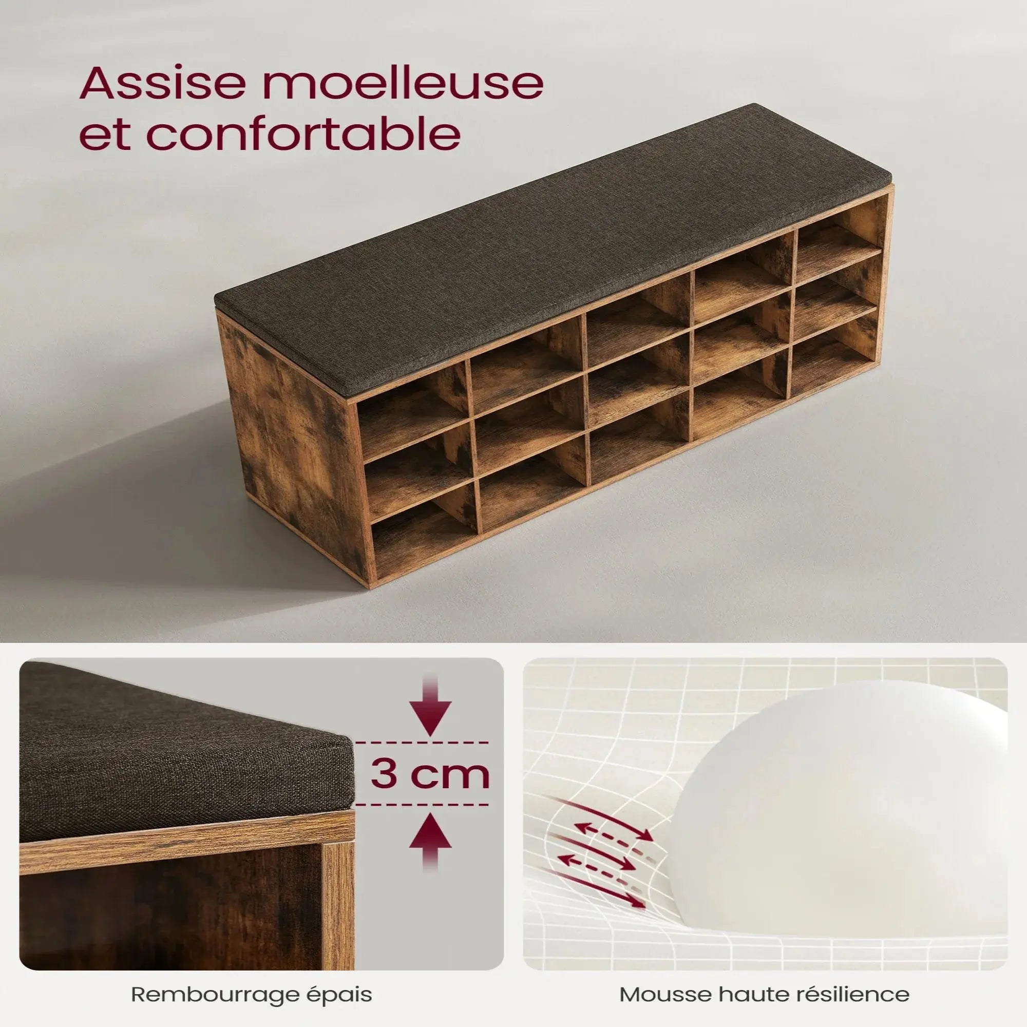 Banc d’entrée en bois avec assise ElleVitals