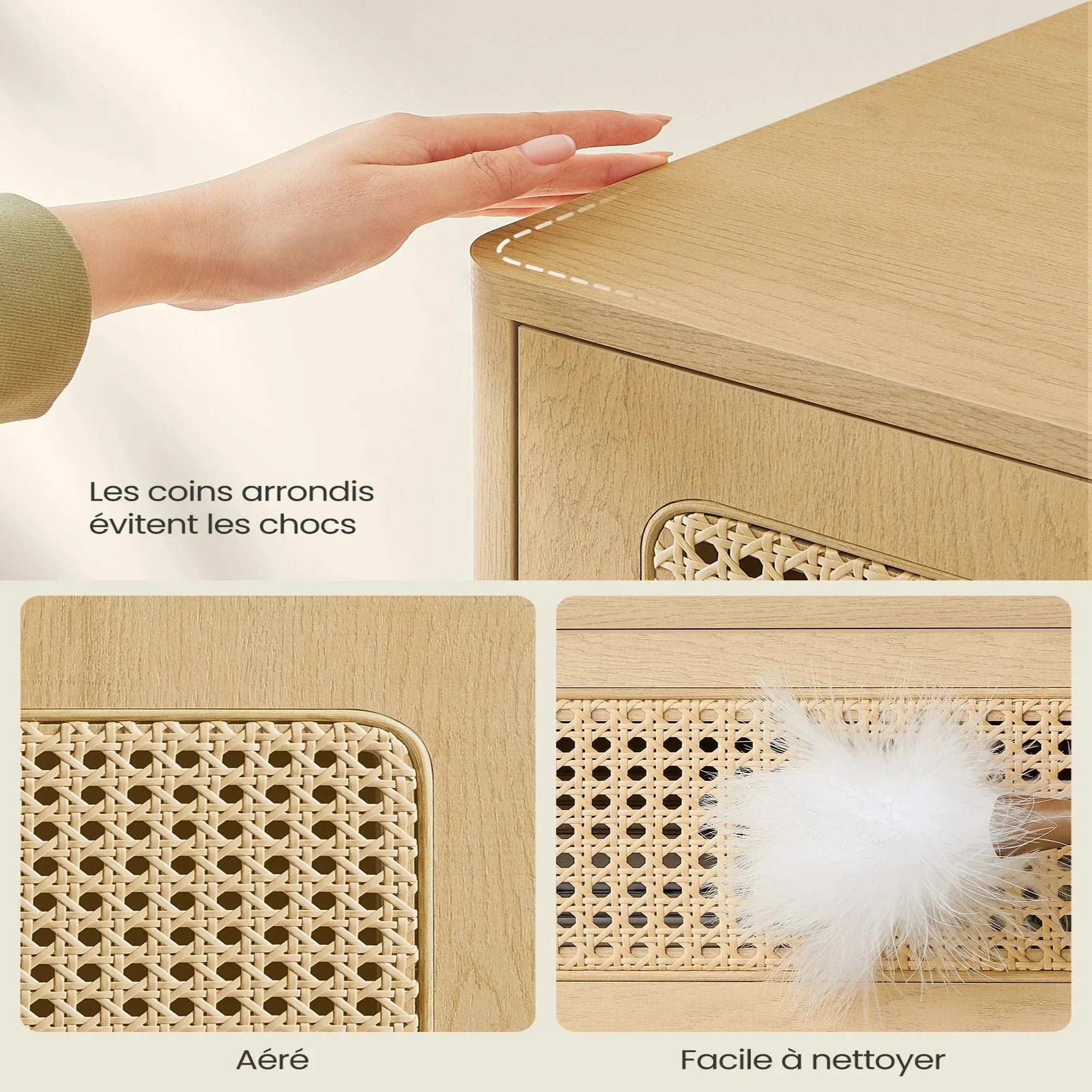 Table de chevet en bois et rotin naturel ElleVitals