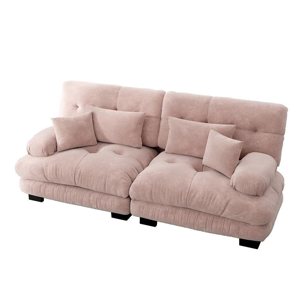 Canapé double en chenille avec accoudoirs rembourrés