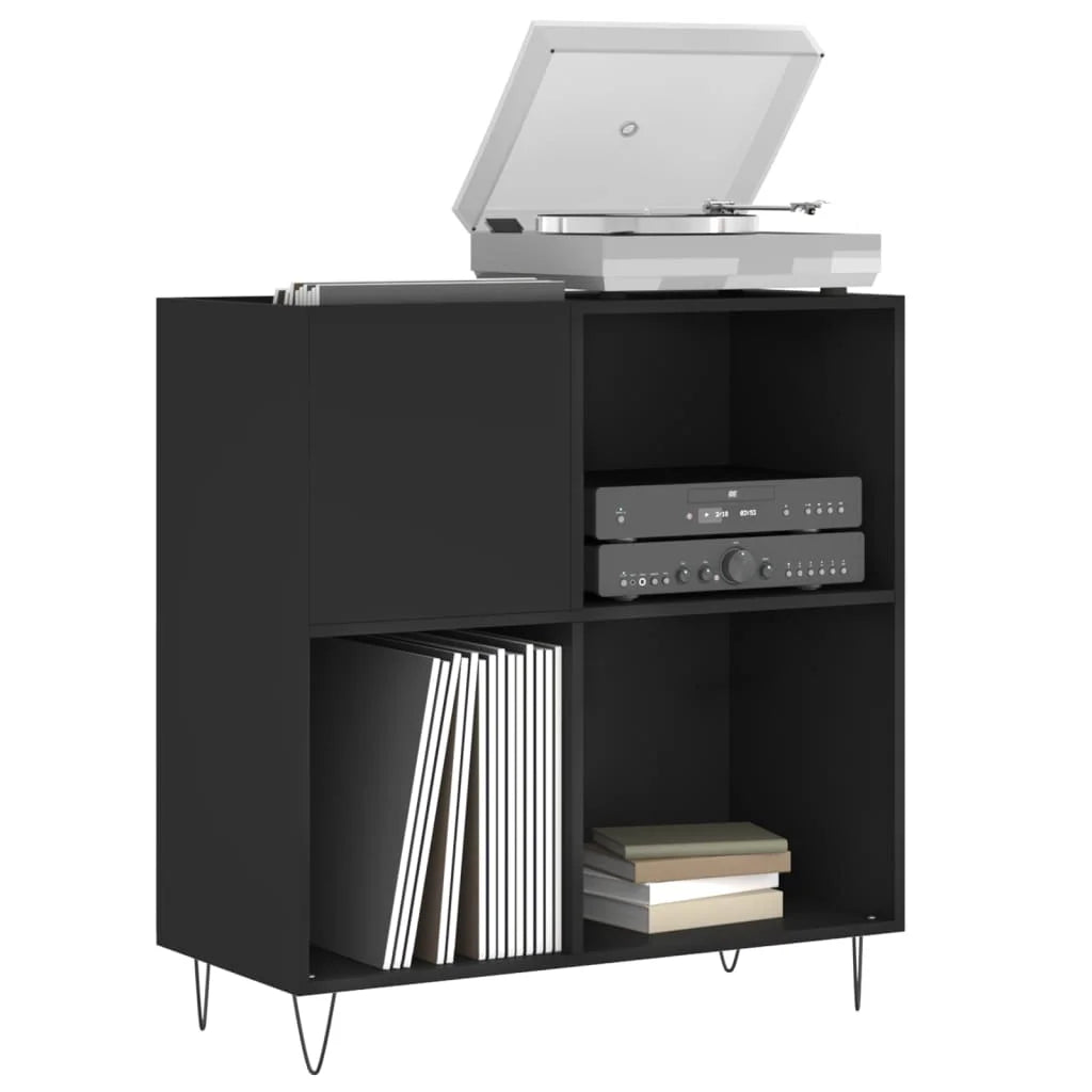 Meuble vinyle noir avec pieds métal
