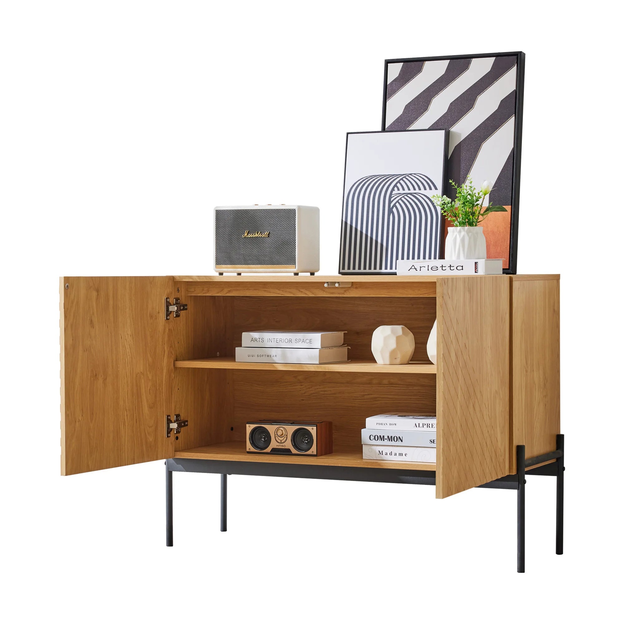 Buffet moderne en bois à motifs et pieds en métal