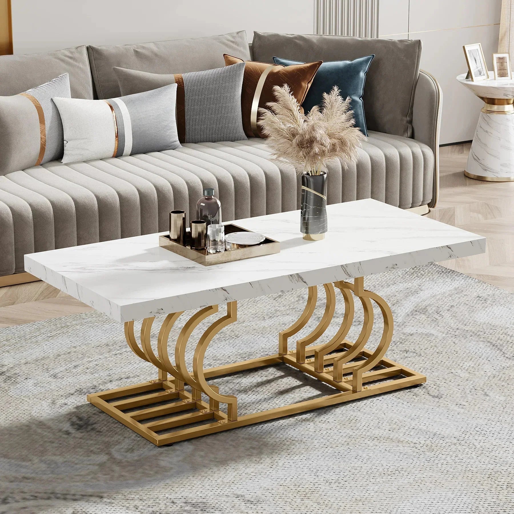 Table basse marbre et métal design géométrique ELLE VITALS