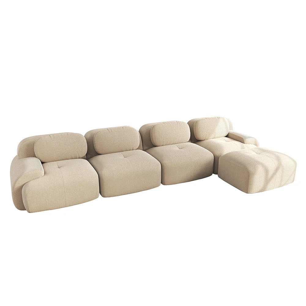 Canapé d’angle modulable 4 places en tissu côtelé