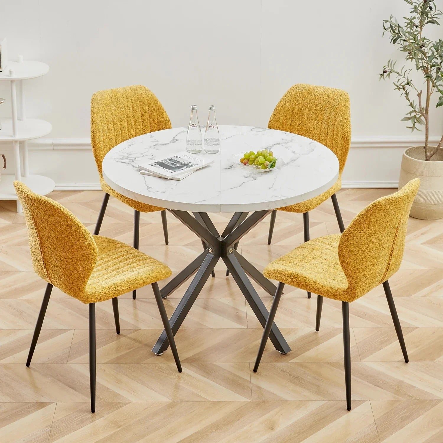 Table ronde effet marbre blanc ElleVitals
