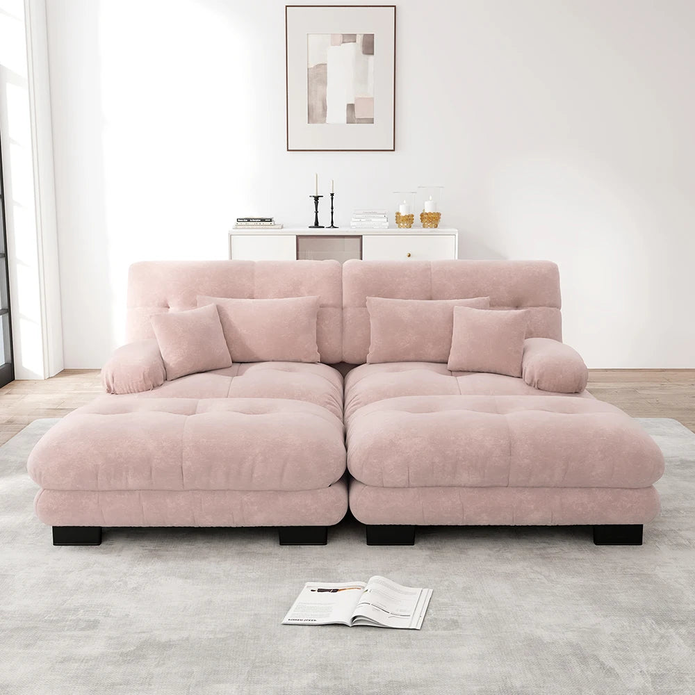 Canapé double en chenille avec pouf