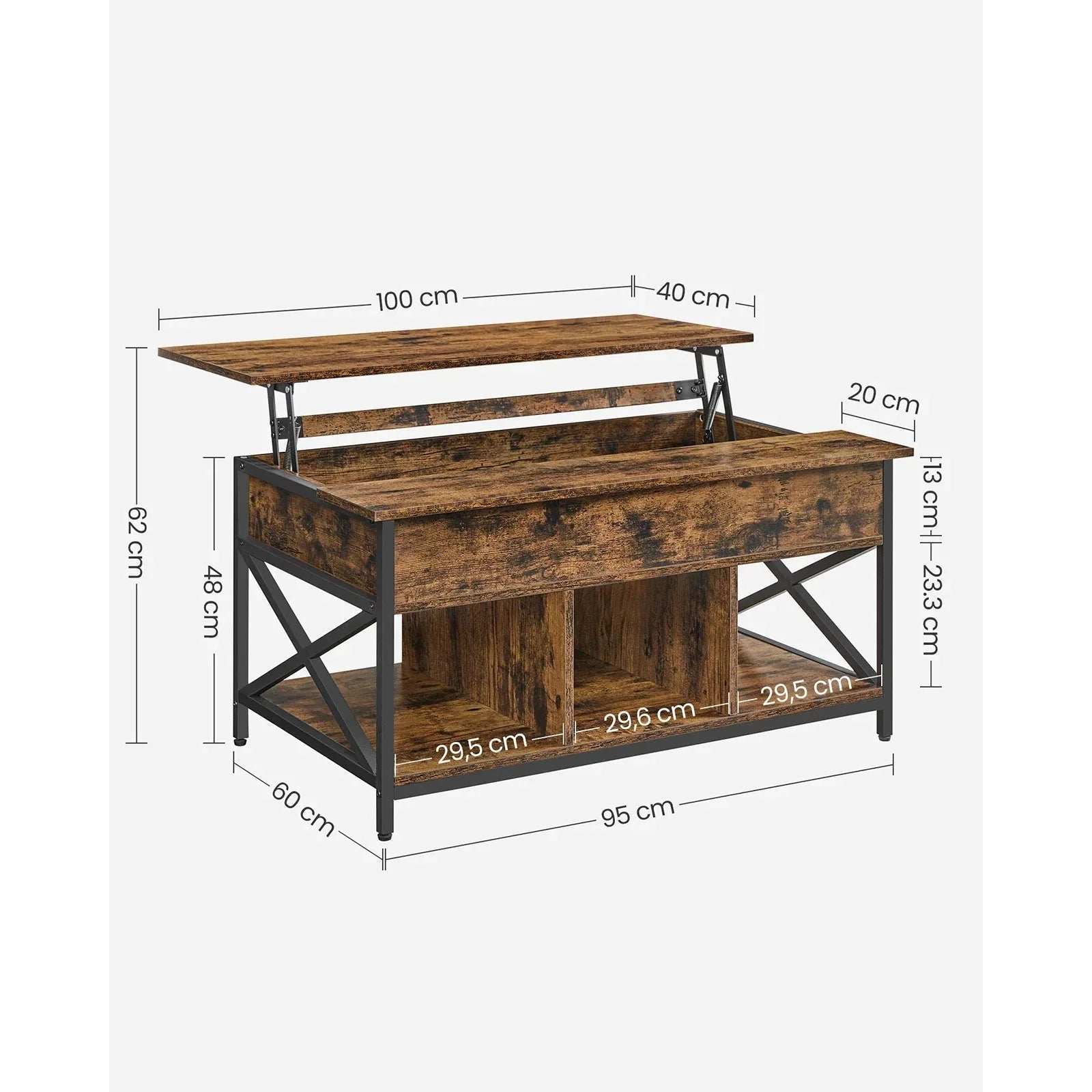 Table basse avec plateau relevable et rangements ElleVitals