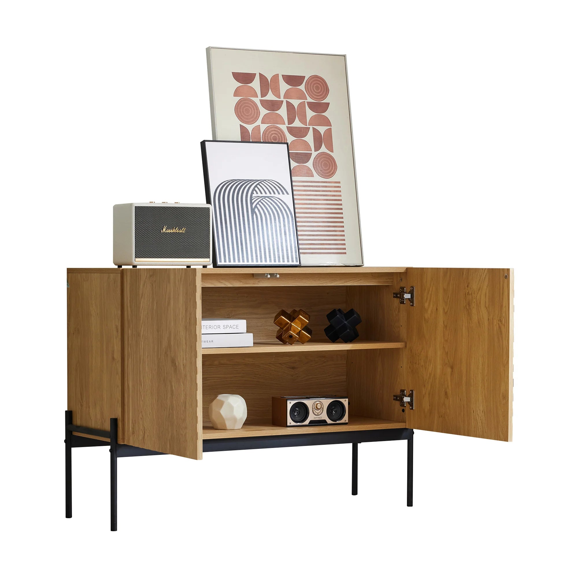 Buffet moderne en bois à motifs et pieds en métal