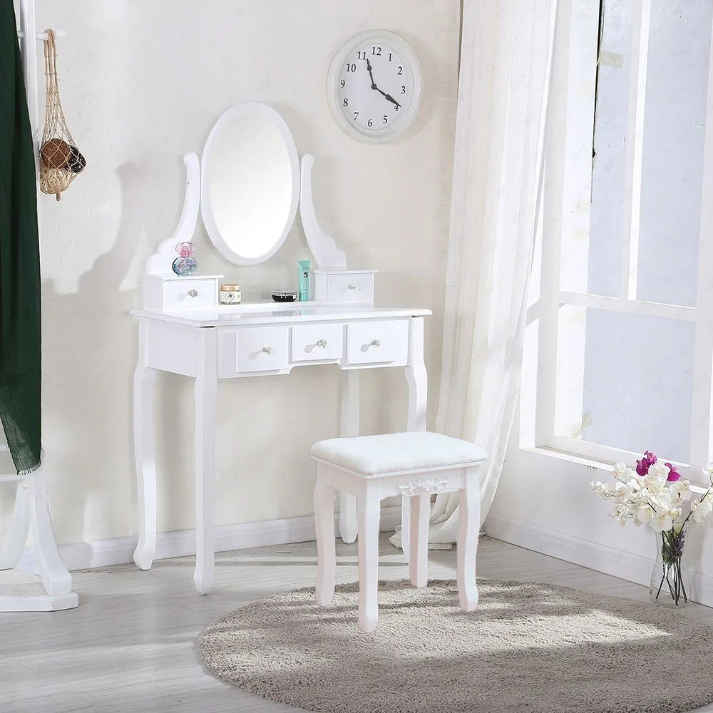 Coiffeuse blanche miroir rotatif LED