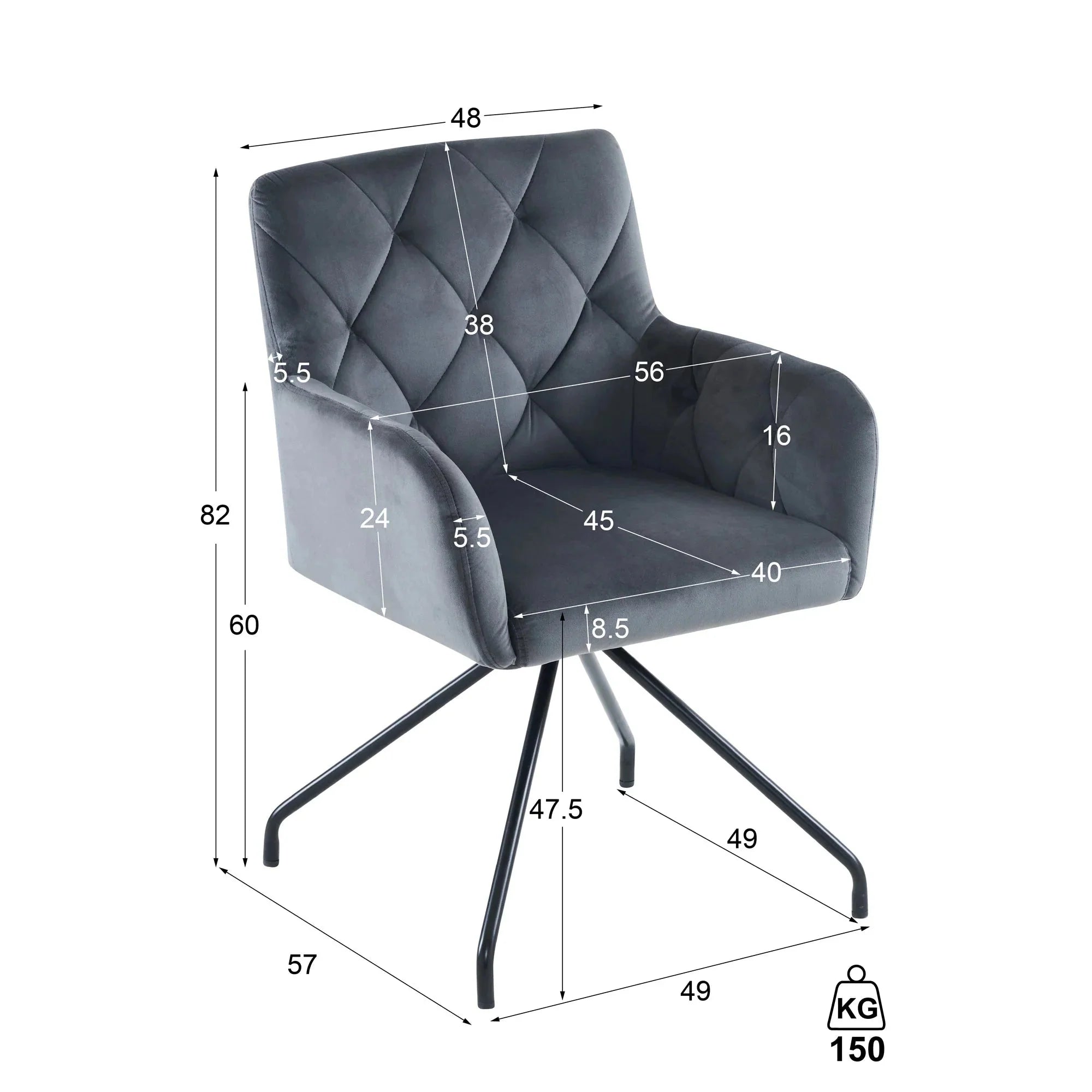 Lot de chaises en velours matelassé ElleVitals