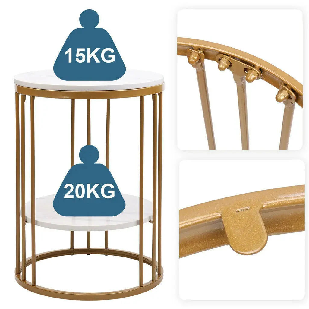 Table d’appoint marbre blanc et métal doré ElleVitals