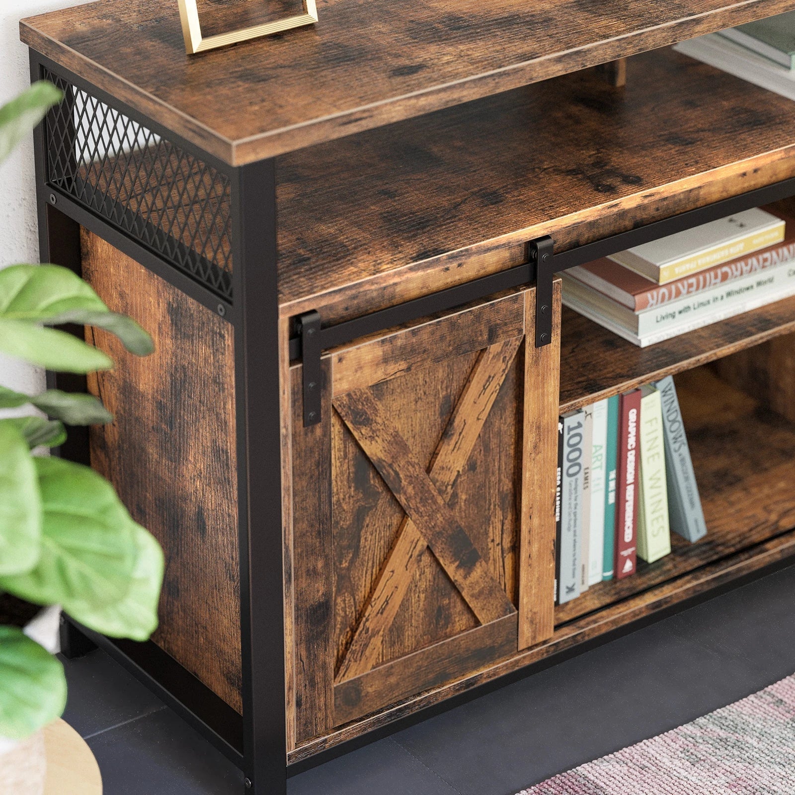 Meuble TV en bois avec portes coulissantes ElleVitals