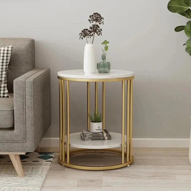 Table d’appoint marbre blanc et métal doré ElleVitals