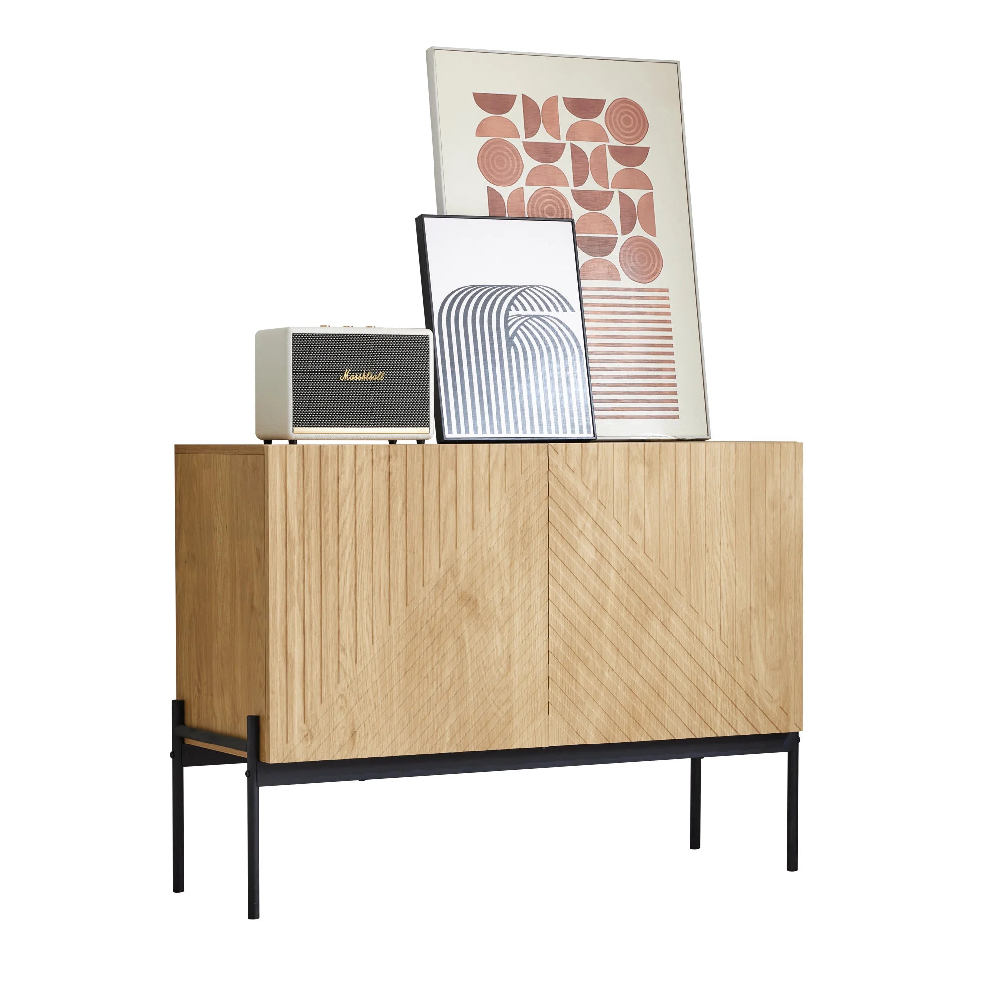 Buffet moderne en bois à motifs et pieds en métal